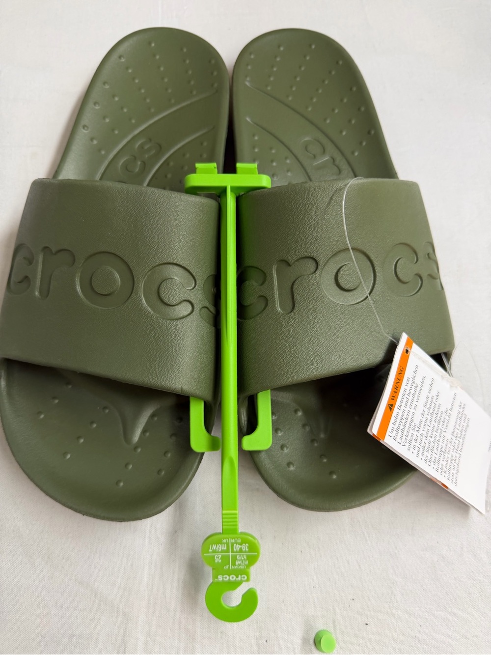 CROCS ' Slide Sandals in Olive Green with Lime Hanger